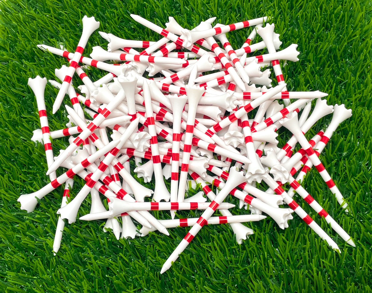 3 ¼” Golf Tees Plastic White w/Red Stripes 100 Plastic Golf Tees i