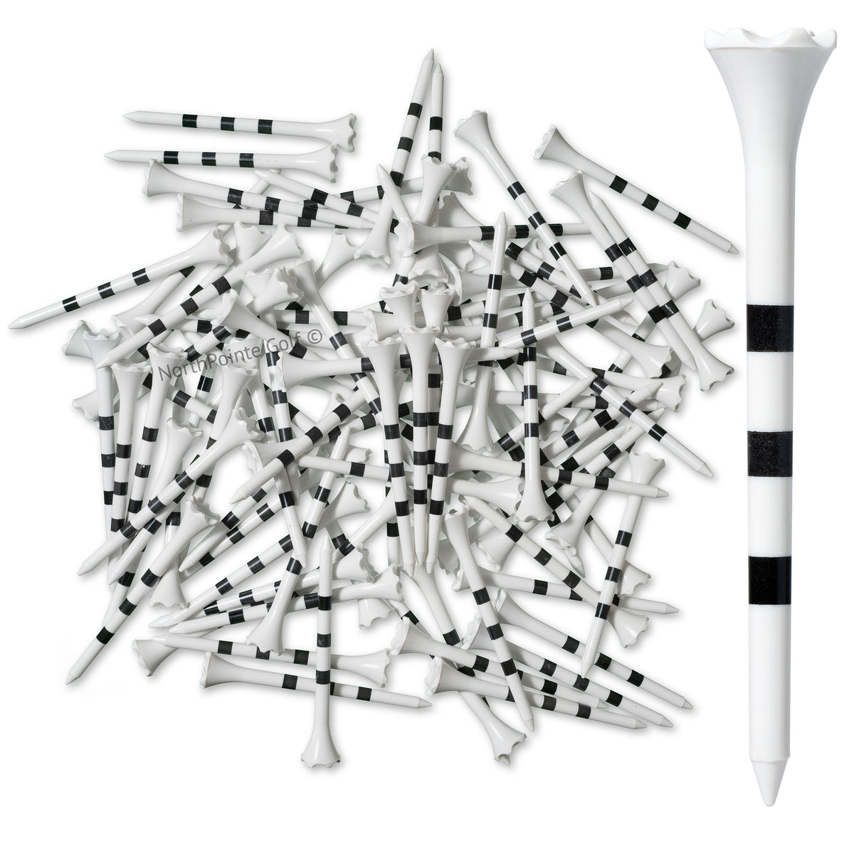 White with Black Stripes 3 ¼” Plastic Golf Tees - 100 Golf Tees Plastic in Bulk