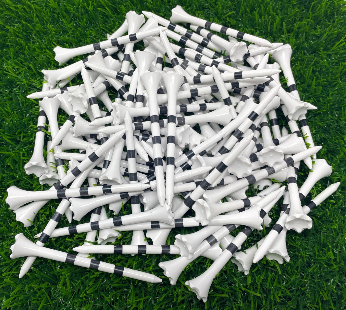 White with Black Stripes 3 ¼” Plastic Golf Tees - 100 Golf Tees Plastic in Bulk