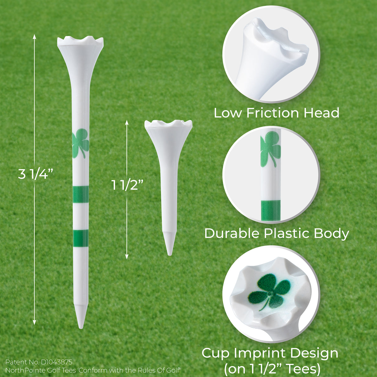 Golf Tees Plastic Combo Length Pack of 50 Includes (40 Count) 3 ¼” Plastic Golf Tees + (10 Count) 1½ Plastic Short Tees for Irons, Hybrids, Par Threes