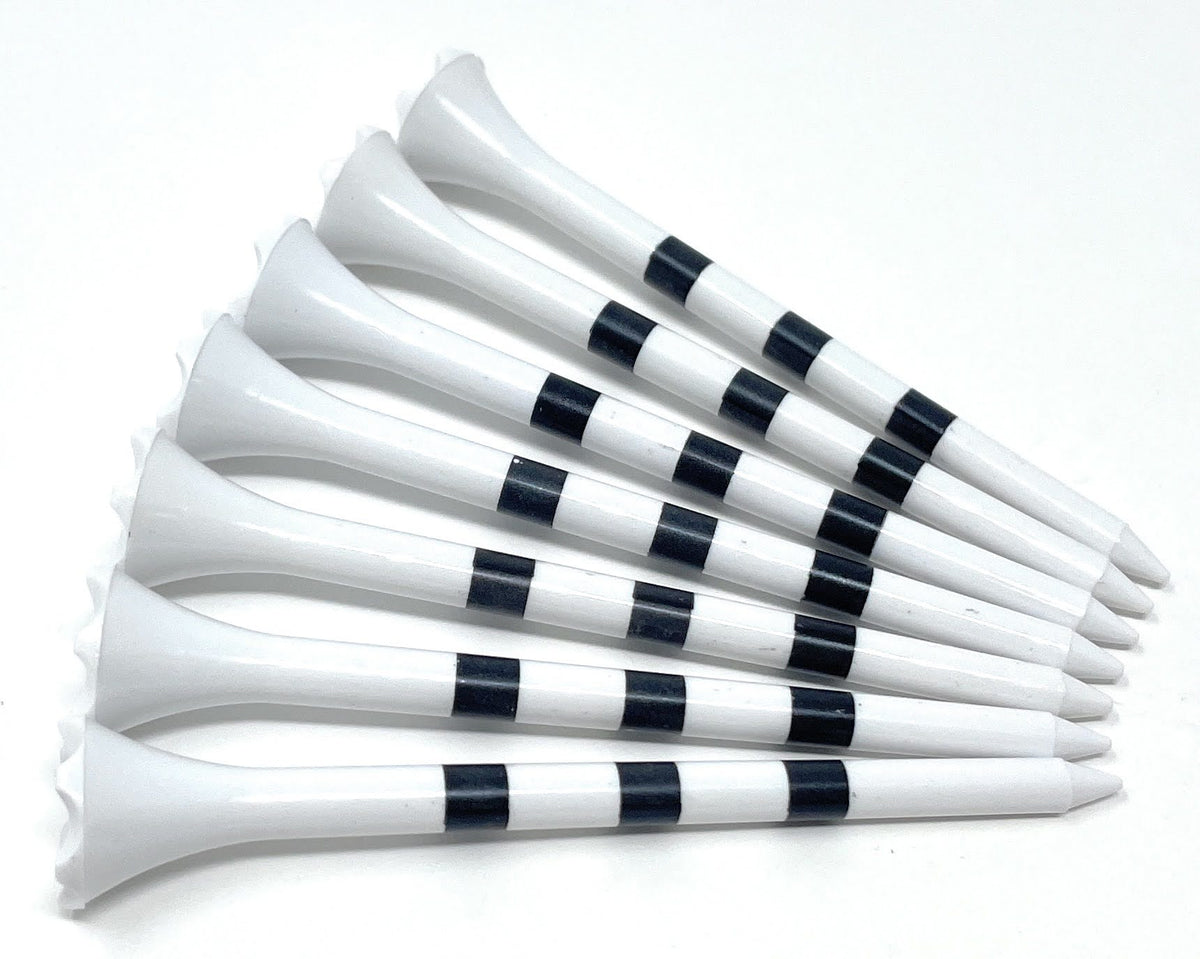 White with Black Stripes 3 ¼” Plastic Golf Tees - 100 Golf Tees Plastic in Bulk