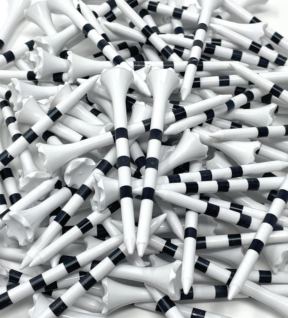 White with Black Stripes 3 ¼” Plastic Golf Tees - 100 Golf Tees Plastic in Bulk