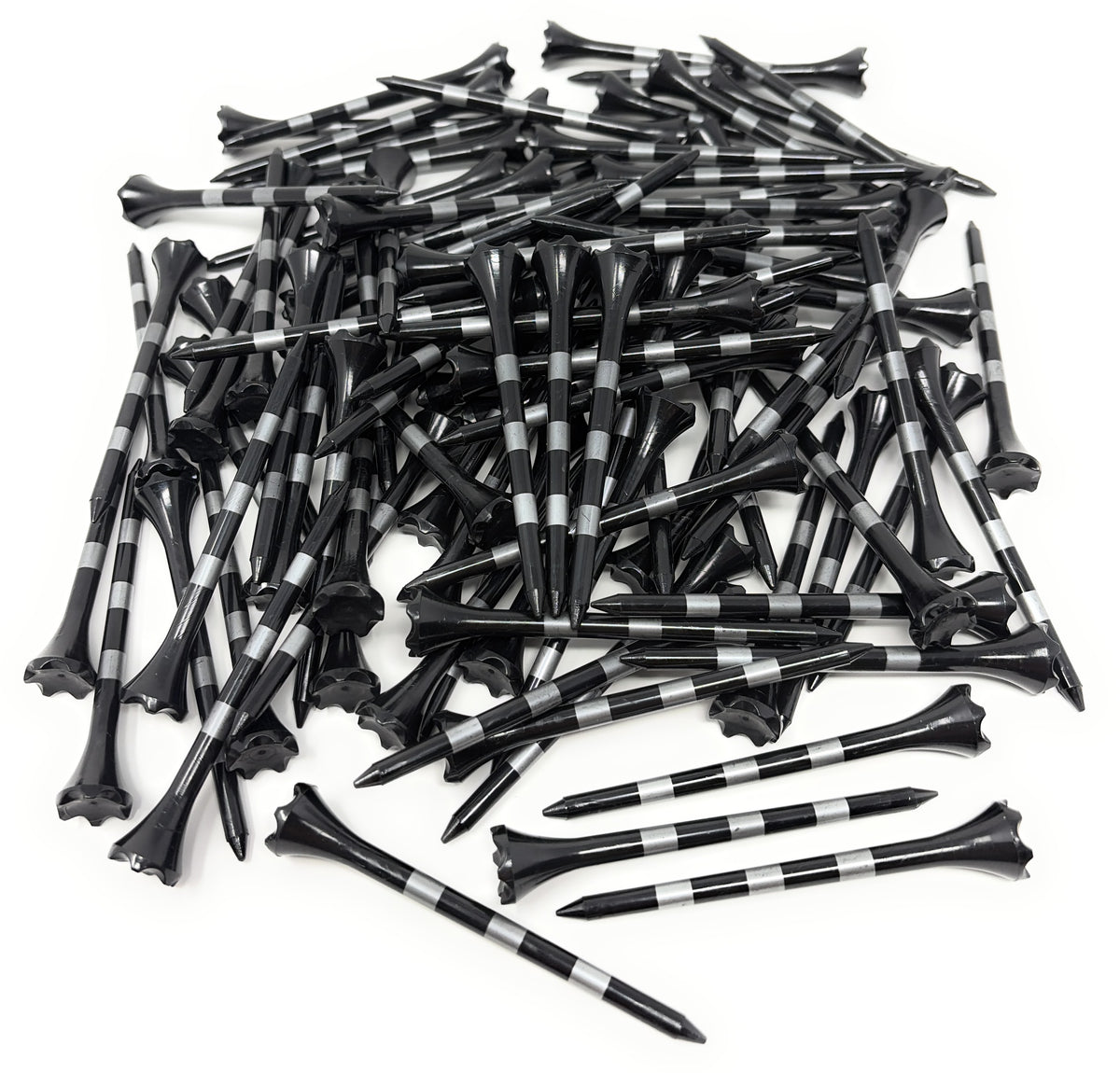 3 ¼” Golf Tees Plastic – Black Tee with Silver Stripes - 100 Plastic Golf Tees in Bulk