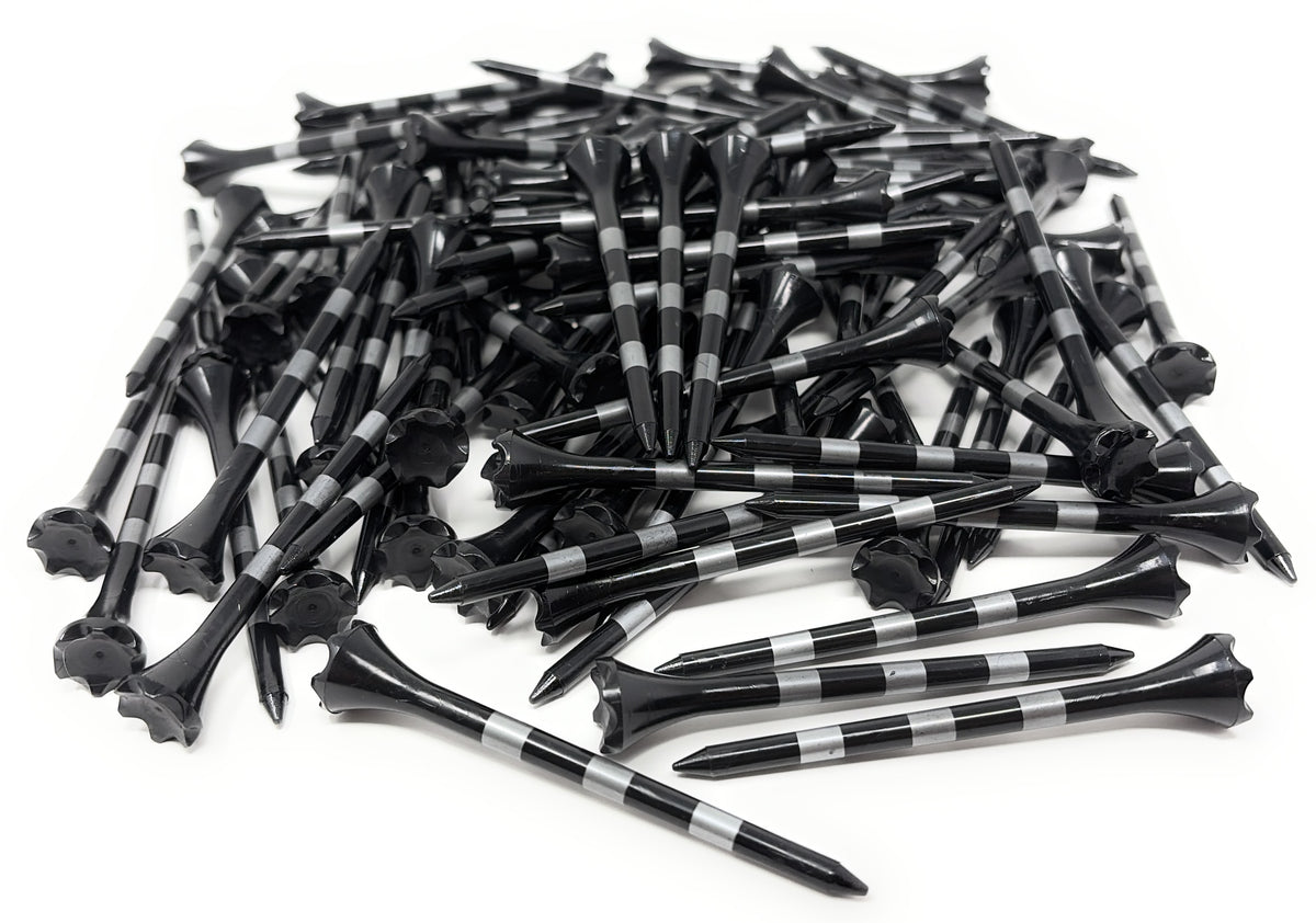 3 ¼” Golf Tees Plastic – Black Tee with Silver Stripes - 100 Plastic Golf Tees in Bulk
