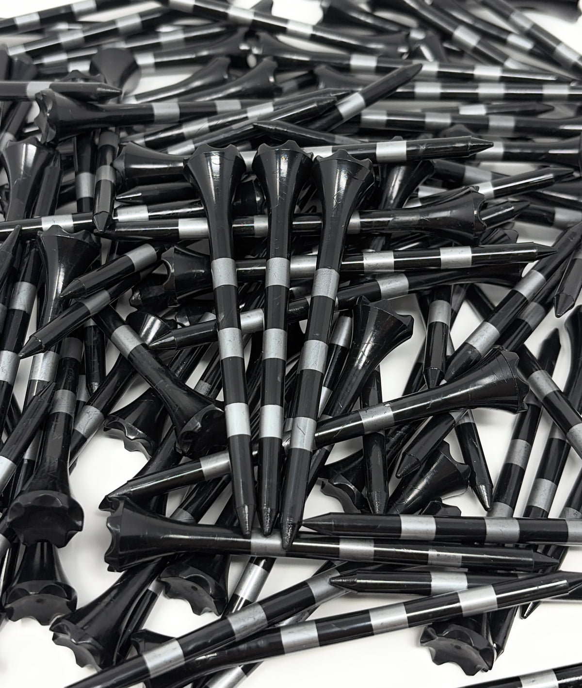 3 ¼” Golf Tees Plastic – Black Tee with Silver Stripes - 100 Plastic Golf Tees in Bulk