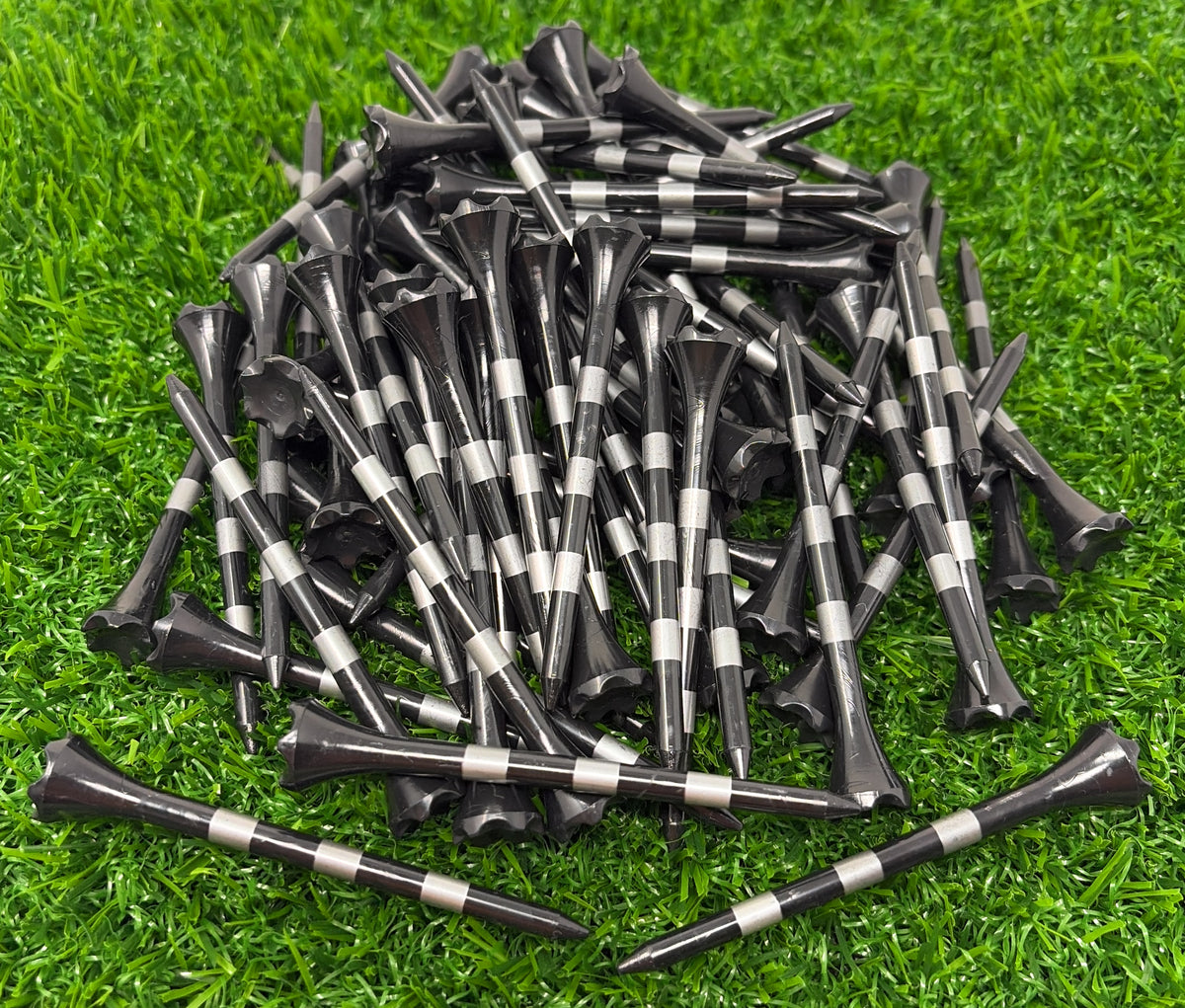 3 ¼” Golf Tees Plastic – Black Tee with Silver Stripes - 100 Plastic Golf Tees in Bulk