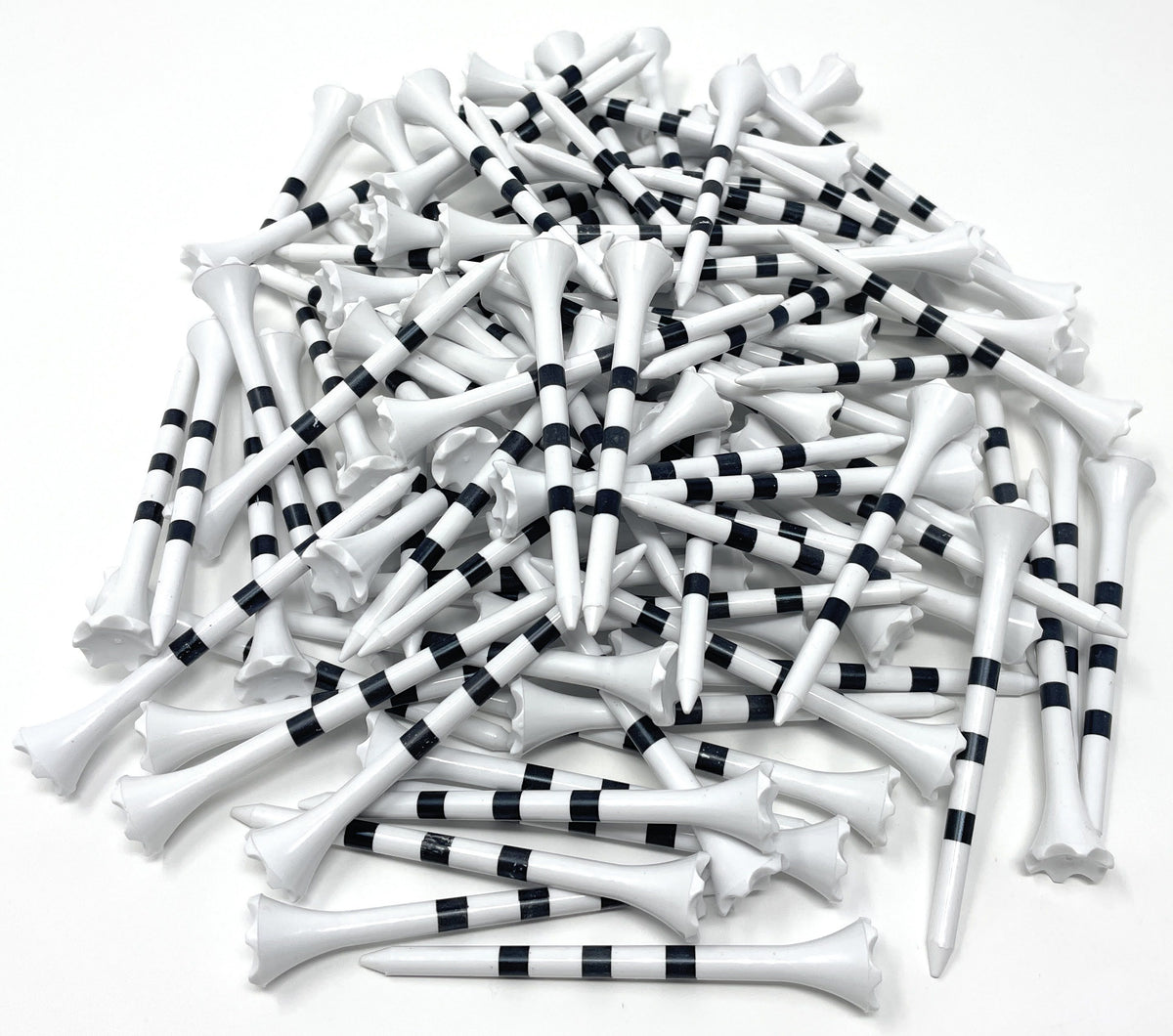 White with Black Stripes 3 ¼” Plastic Golf Tees - 100 Golf Tees Plastic in Bulk