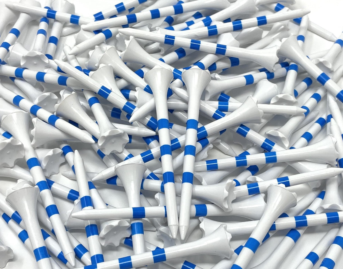 NorthPointe 3 ¼” Golf Tees Plastic – White/Blue Stripes - 100 Plastic Golf Tees in Bulk