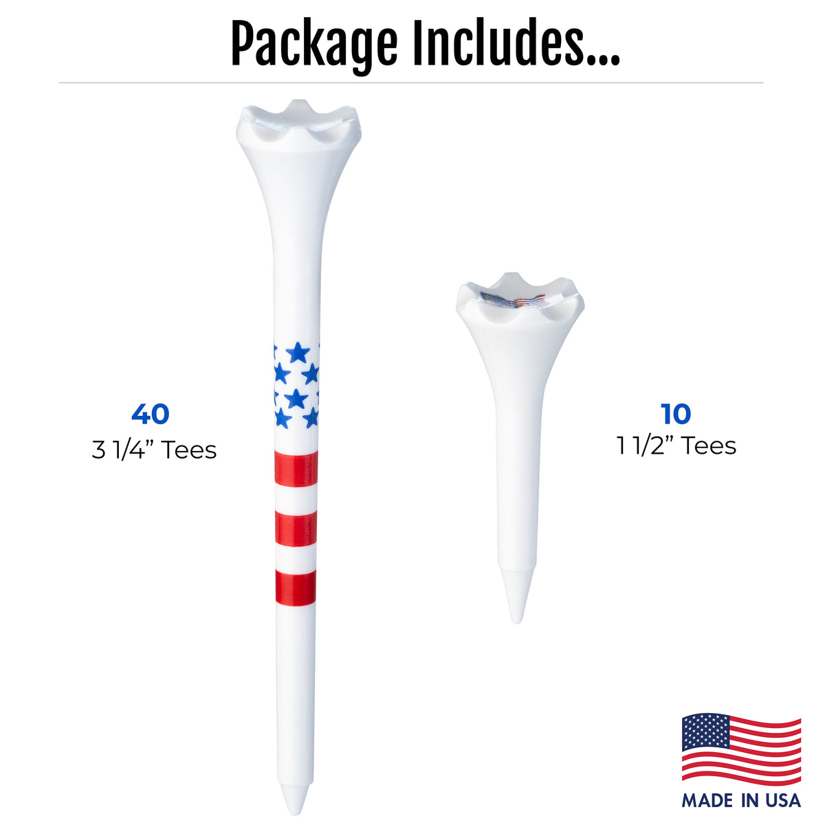 Golf Tees Plastic Combo Length Pack of 50 Includes (40 Count) 3 ¼” Plastic Golf Tees + (10 Count) 1½ Plastic Short Tees for Irons, Hybrids, Par Threes