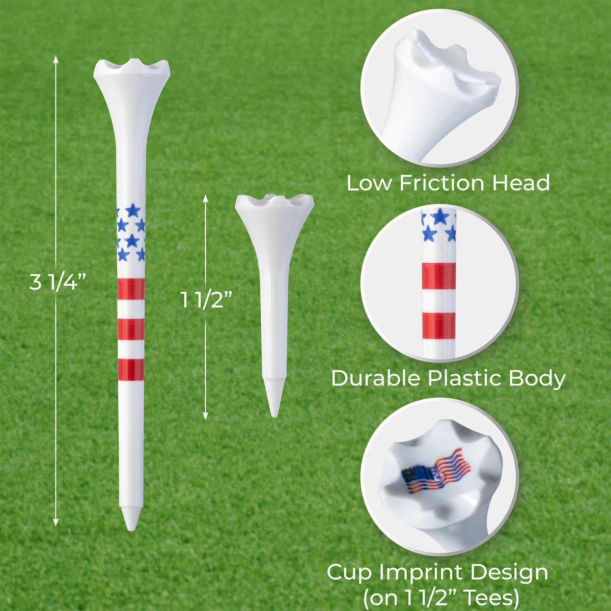 Golf Tees Plastic Combo Length Pack of 50 Includes (40 Count) 3 ¼” Plastic Golf Tees + (10 Count) 1½ Plastic Short Tees for Irons, Hybrids, Par Threes