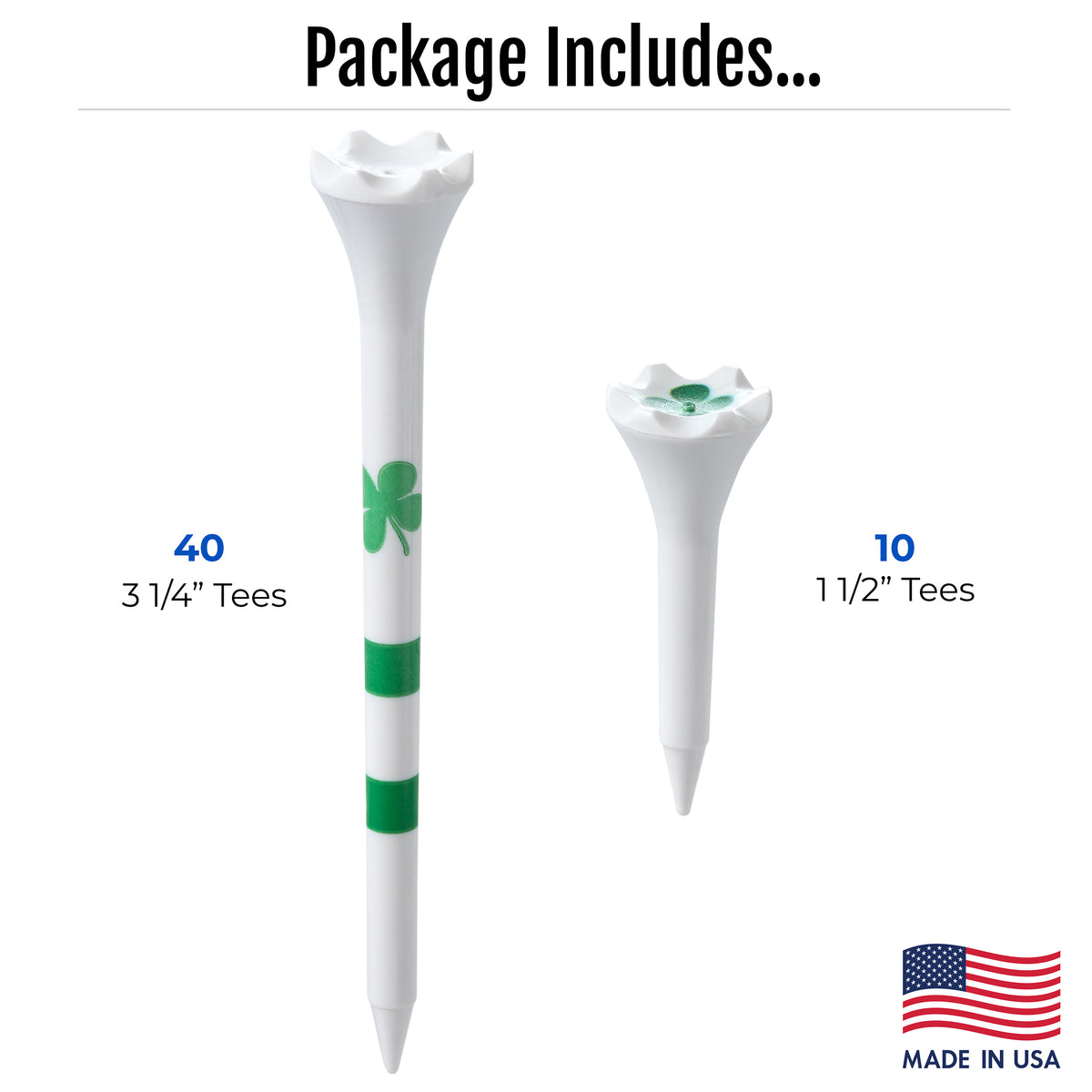 Golf Tees Plastic Combo Length Pack of 50 Includes (40 Count) 3 ¼” Plastic Golf Tees + (10 Count) 1½ Plastic Short Tees for Irons, Hybrids, Par Threes