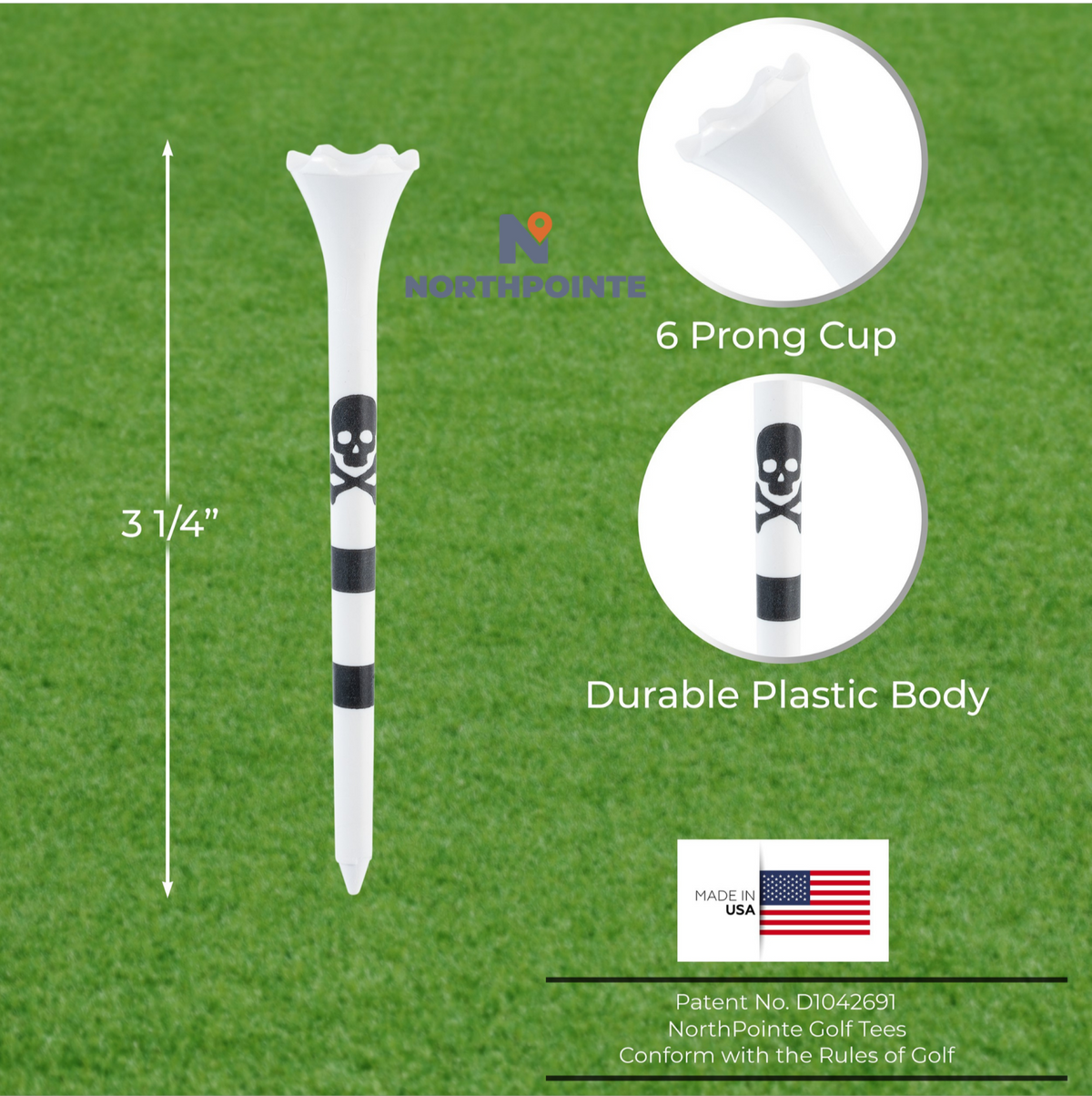 Skull and Crossbones Golf Tees Plastic 3 1/4-100 Plastic Golf Tees in Bulk