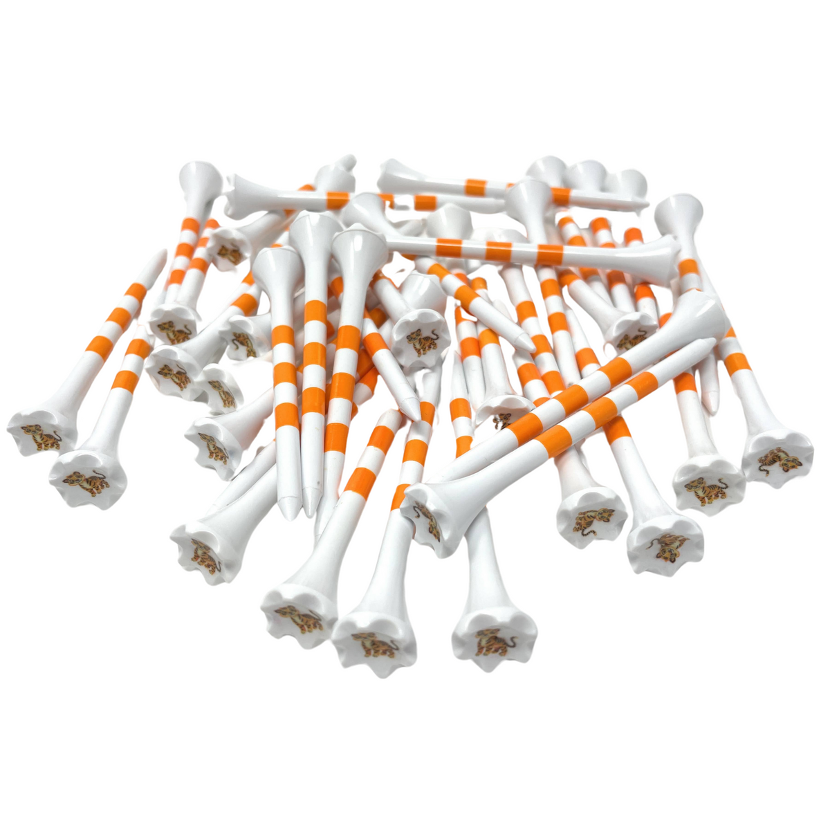 Tiger Golf Tees - Children Themed Cool Golf Tees Plastic - Pack of 40 Includes 3 ¼” Plastic Golf Tees Youth Kids Fun Various Designs - Golf Gifts -Stripes for Consistent Depth Placement