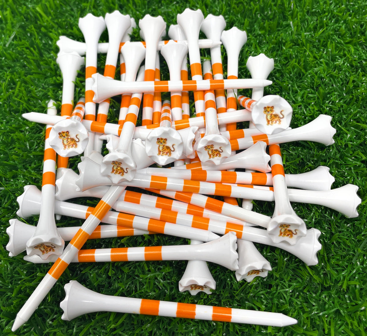 Tiger Golf Tees - Children Themed Cool Golf Tees Plastic - Pack of 40 Includes 3 ¼” Plastic Golf Tees Youth Kids Fun Various Designs - Golf Gifts -Stripes for Consistent Depth Placement