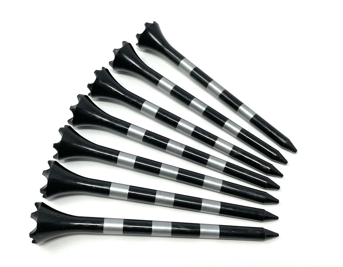 3 ¼” Golf Tees Plastic – Black Tee with Silver Stripes - 100 Plastic Golf Tees in Bulk